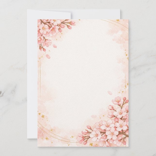 Japanese Sakura & Gold Wedding Invitation (Front)