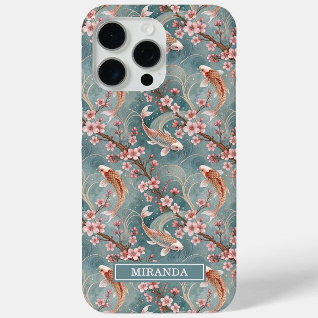 Japanese Sakura Koi Fish Pattern Monogrammed Case- Case-Mate iPhone Case (Back)