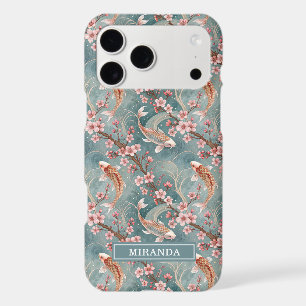 Japanese Sakura Koi Fish Pattern Monogrammed iPhone 17 Pro Max Case
