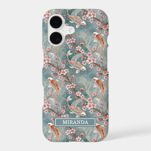 Japanese Sakura Koi Fish Pattern Monogrammed iPhone 17 Case