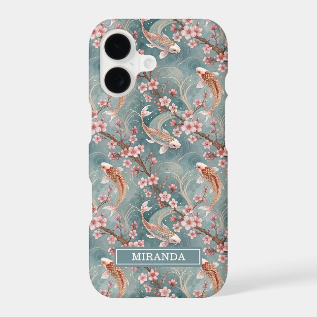 Japanese Sakura Koi Fish Pattern Monogrammed Case-Mate iPhone Case (Back)