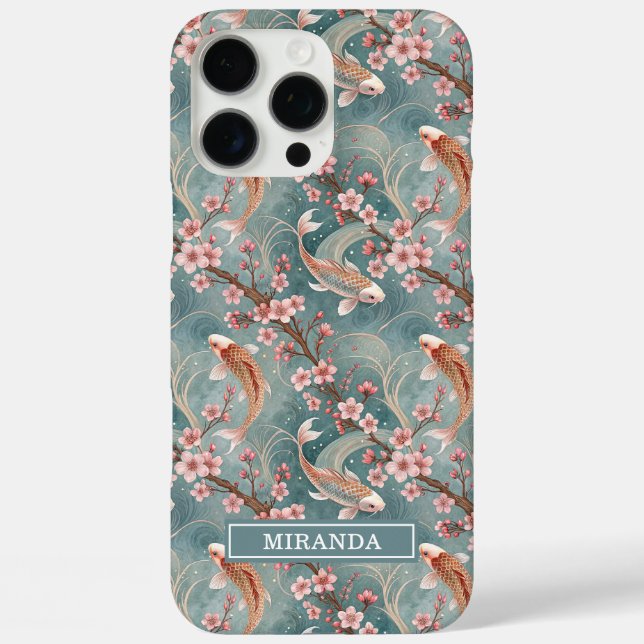 Japanese Sakura Koi Fish Pattern Monogrammed Case-Mate iPhone Case (Back)