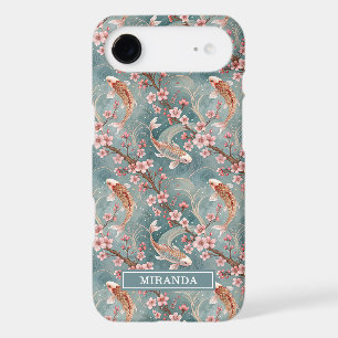 Japanese Sakura Koi Fish Pattern Monogrammed iPhone 17 Air Case