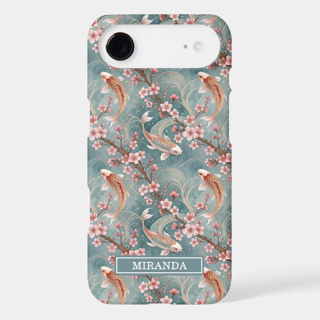Japanese Sakura Koi Fish Pattern Monogrammed Case-Mate iPhone Case (Back)