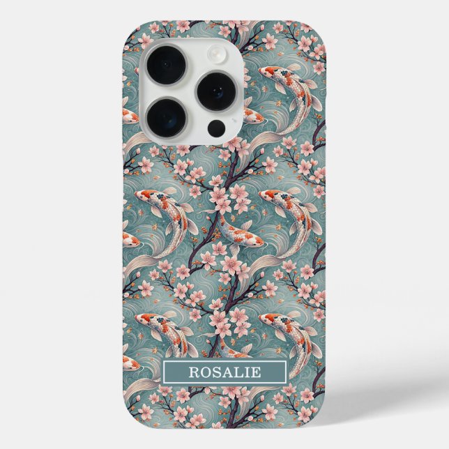 Japanese Sakura Koi Fish Print Monogrammed Case-Mate iPhone Case (Back)
