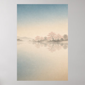 Japanese Sakura Mountain Japandi Wall Art Poster