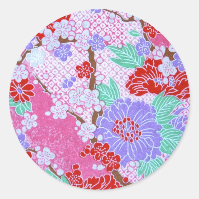 Japanese Sakura Pattern Round Stickers (Front)