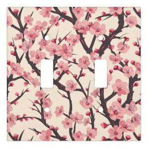 Japanese Sakura Pink Blossom Dark Branch Cream Light Switch Cover