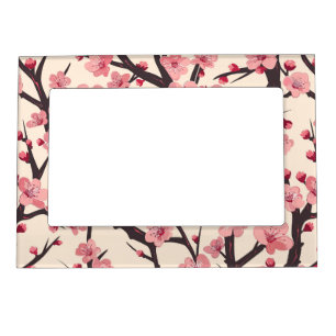 Japanese Sakura Pink Blossom Dark Branch Cream Magnetic Frame