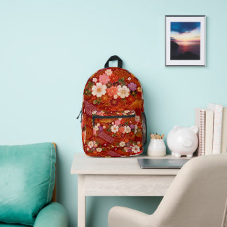 Japanese Sakura Red Kimono Floral Backpack