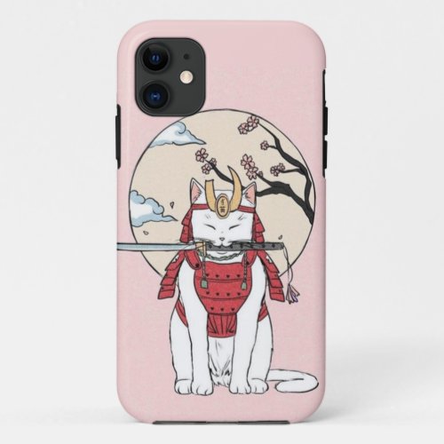 Japanese Sakura Samurai Cat Poster iPhone 11 Case