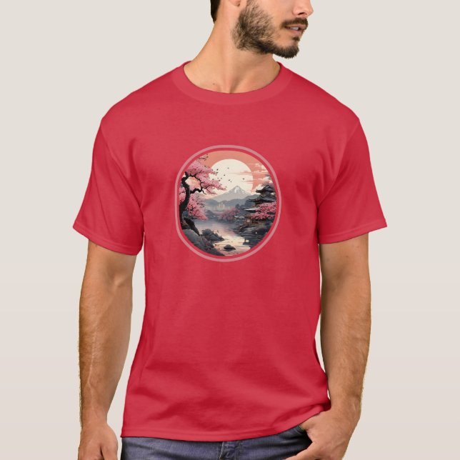 Japanese Sakura Scenery Ukiyo-e Style T-Shirt (Front)