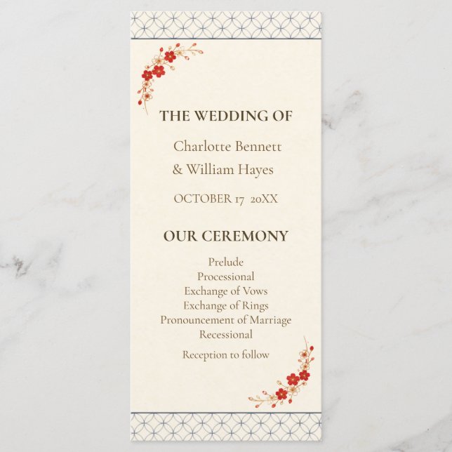 Japanese Sakura Shippo Wedding Program (Front)