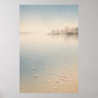 Japanese Sakura Temple Japandi Wall Art Poster
