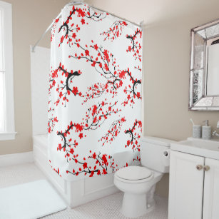 Japanese Cherry Blossom Shower Curtain 200 x 200 cm Vintage Building Shower  Curtains Mould Proof Resistant Polyester Fabric Bath Curtain, Waterproof