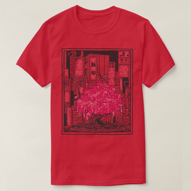 Japanese Sakura Tree City  T-Shirt (Design Front)