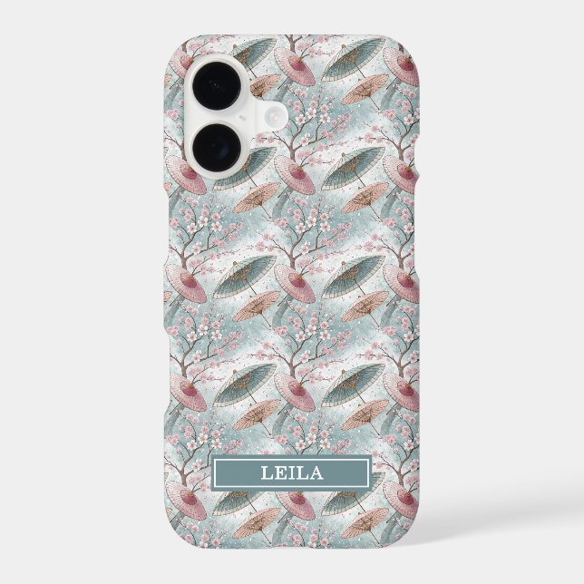 Japanese Sakura Umbrella Pattern Monogrammed Case-Mate iPhone Case (Back)