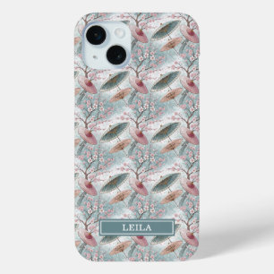 Japanese Sakura Umbrella Pattern Monogrammed iPhone 15 Plus Case