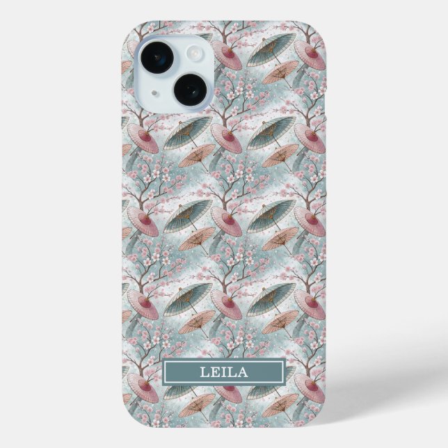Japanese Sakura Umbrella Pattern Monogrammed Case-Mate iPhone Case (Back)