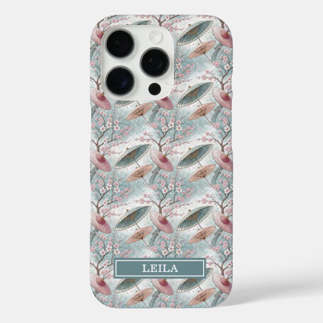Japanese Sakura Umbrella Pattern Monogrammed Case-Mate iPhone Case (Back)