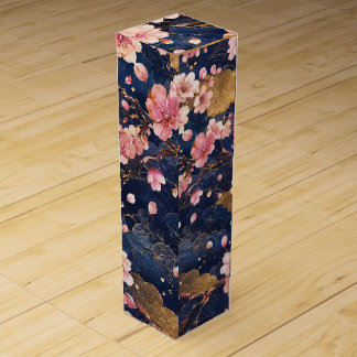 Japanese Sakura Watercolor Pattern | Elegant Cherr Wine Box
