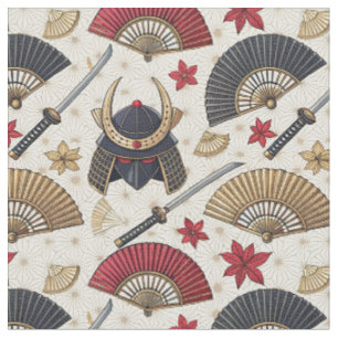 Japanese Samurai Armor & Katana Design Pattern Art Fabric