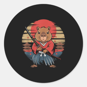 Japanese Samurai Capybara  Classic Round Sticker