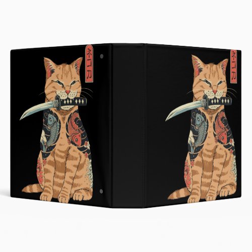 Japanese Samurai Cat 3 Ring Binder