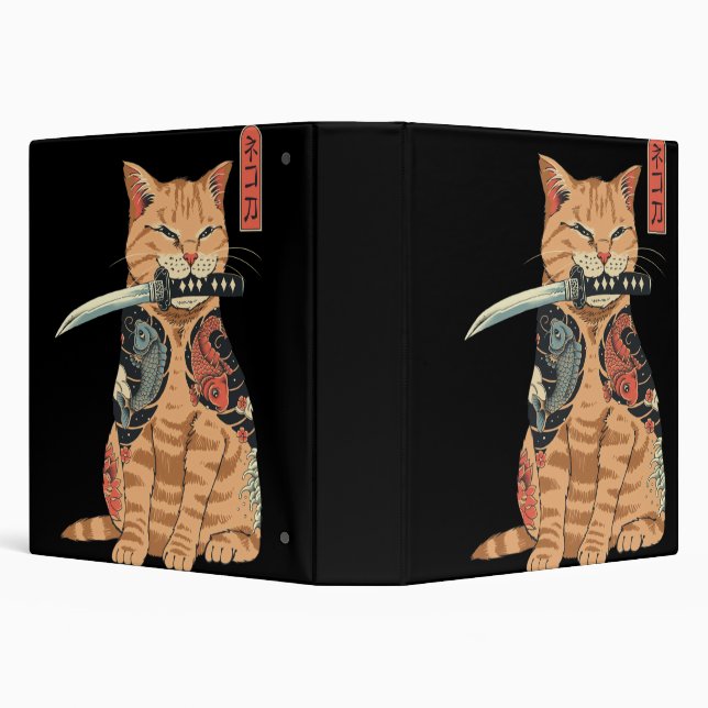 Japanese Samurai Cat 3 Ring Binder (Background)