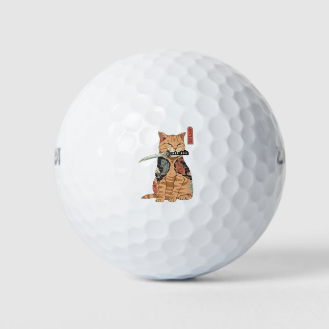 Japanese Samurai Cat Golf Balls (Front)