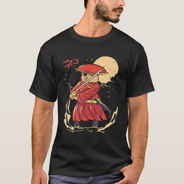 Japanese Samurai Cat Katana Ninja Yakuza T-Shirt (Front)