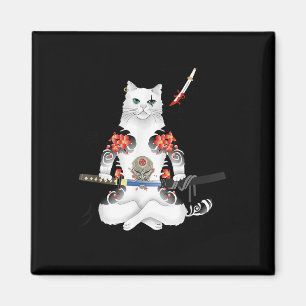 Japanese Samurai Cat Katana Ninja Yakuza Tattoo Magnet
