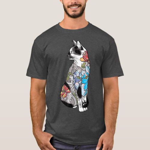 Japanese Samurai Cat Katana Ninja Yakuza Tattoo   T_Shirt