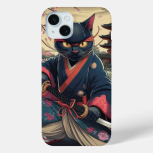 Japanese Samurai Cat Kimono Katana iPhone 15 Plus Case
