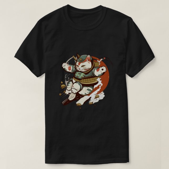 Japanese samurai Cat Man and woman's T-shirt (Design Front)