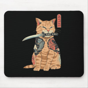Japanese Samurai Cat Mouse bad Mouse Pad