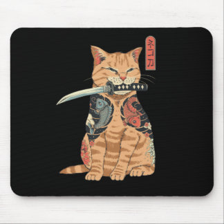 Japanese Samurai Cat Mouse bad Mouse Pad
