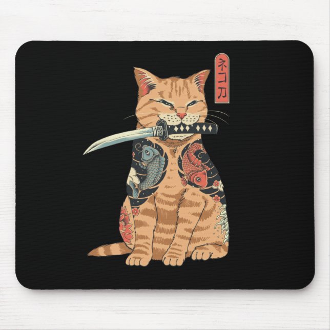 Japanese Samurai Cat Mouse bad Pad (Front)