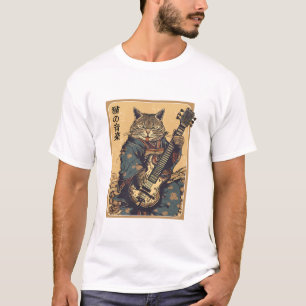 Japanese Samurai Cat Playing The Electric Guitar M T-Shirt
