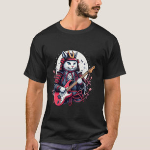 Japanese Samurai Cat Playing The Electric Guitar.  T-Shirt