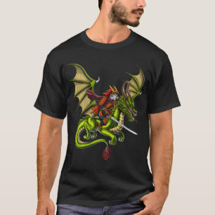 Japanese Samurai Cat Riding Dragon T-Shirt