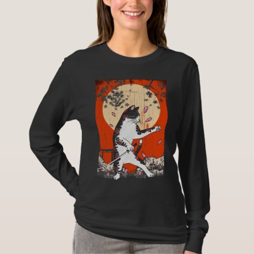 Japanese Samurai Cat Swordsman Kitten T_Shirt