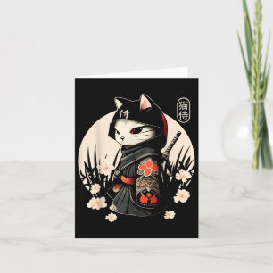 Japanese Samurai Cat Tattoo, Kawaii Ninja Cat _1  Card