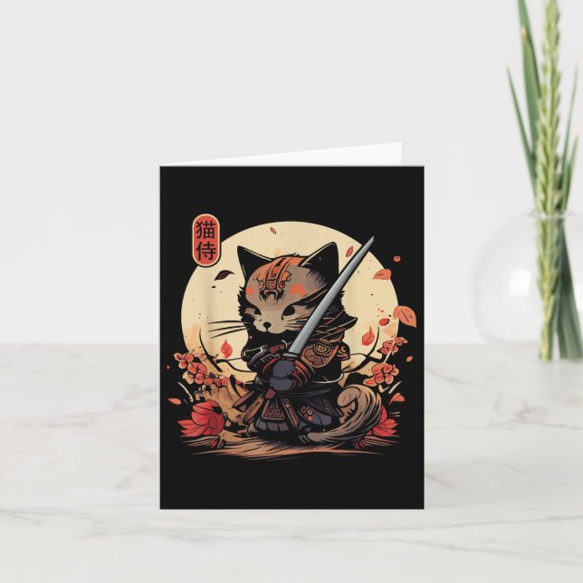 Japanese Samurai Cat Tattoo, Kawaii Ninja Cat _2  Card (Front)