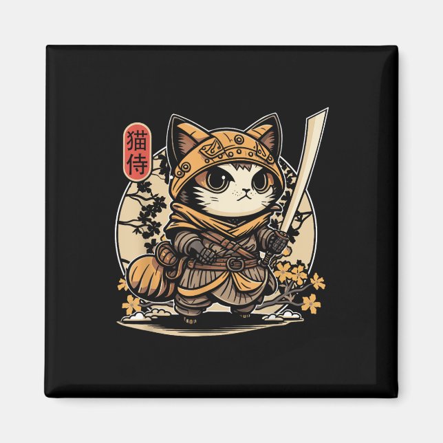 Japanese Samurai Cat Tattoo, Kawaii Ninja Cat _3  Magnet (Front)