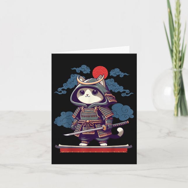 Japanese Samurai Cat Tattoo Kawaii Ninja Cat Anime Card (Front)