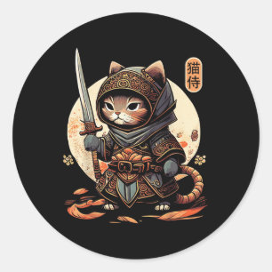Japanese Samurai Cat Tattoo Kawaii Ninja Cat Classic Round Sticker