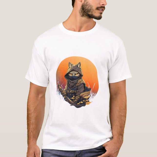 Japanese samurai cat tattoo kawaii ninja cat Long  T-Shirt (Front)