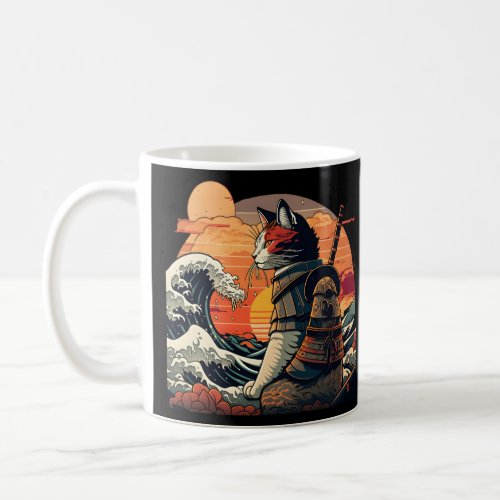 Japanese Samurai Cat The Great Wave By Hokusai  Coffee Mug