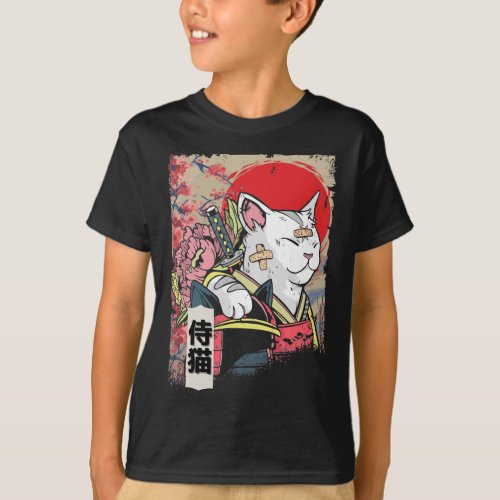 Japanese Samurai Cat Warrior Japan Ninja Kitten T_Shirt